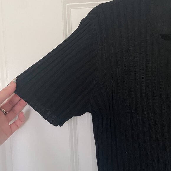 Vintage Pastille Black Silk Blend Ribbed Knit Top – Round Neck, Women’s Size M - Picture 4 of 6